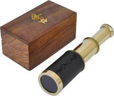 Brass Telescope with Wooden Box, 6 inch, Handheld Navigation