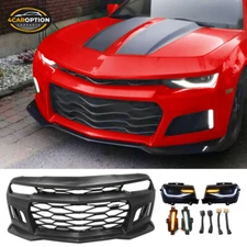 Fit 10-13 Chevy Camaro ZL1 Style Front Bumper Conversion w/ Headlight Fog Lights