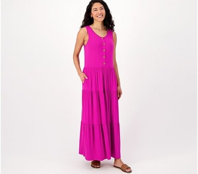 Joan Rivers Regular Jersey Tiered Maxi Dress-Dark Fuchsia-XL-NEW-A596256 |  eBay