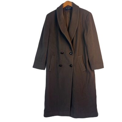 JG Hook 100% Pure Wool Trench Coat Size 14P USA Made Brown Timeless Warm