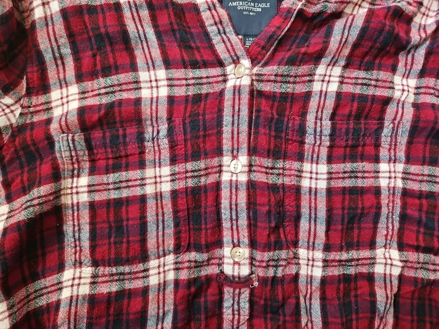 American Eagle Flannel Pullover Large Red Plaid B… - image 4