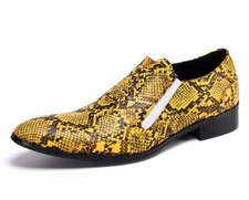 Men's Fashion Pointy Toe Serpentine Leather Shoes Youth Party Business Shoes DRG