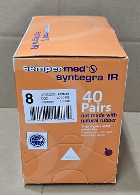 Sempermed Syntegra IR Polyisoprene Surgical Gloves Sterile Size 8, Box 40/pairs