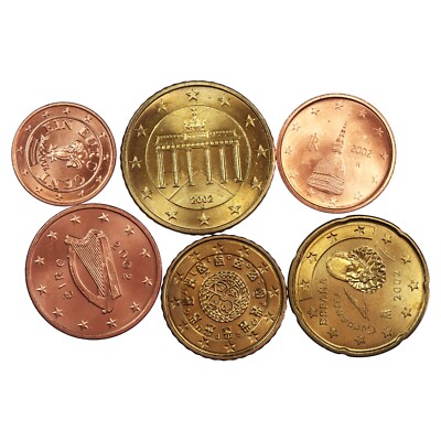 Lot Of 6 Euro Coins UNC 2002 (1, 2, 5, 10, 20, 50 Centimes