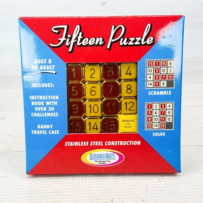 Vintage Fifteen Puzzle Brain Game w/ Travel Case Stainless Steel Thinkfun NEW