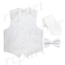 New Men's white formal vest Tuxedo Waistcoat necktie bowtie set wedding party