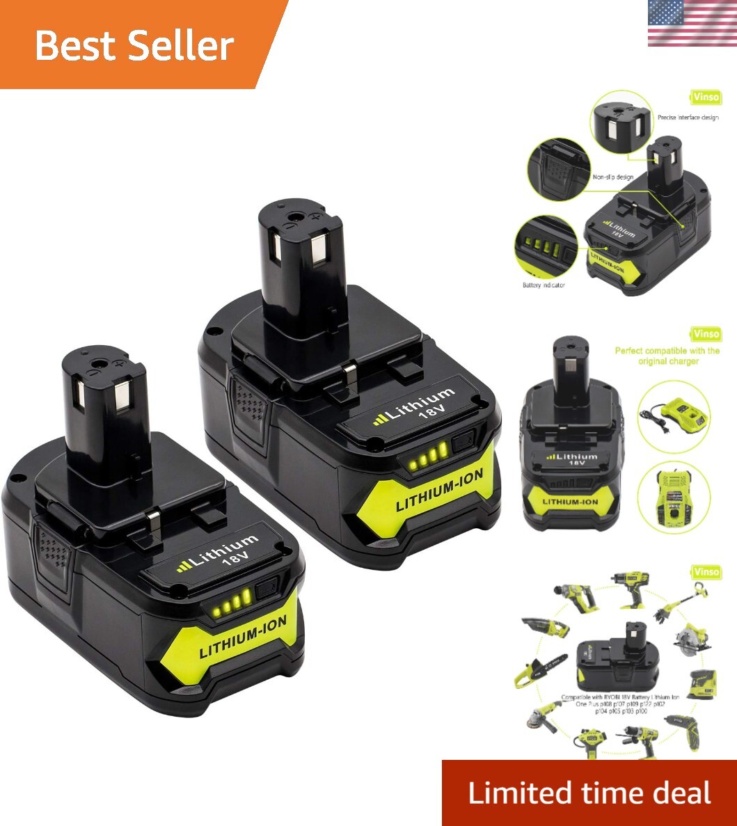 2pk 18V 6.0Ah Lithium-Ion Replacement Batteries for Ryobi Tools