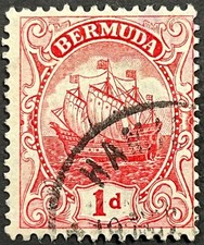 Bermudes, Scott 42a, 1 pence édition caravelle, type I couleur carmin var., occasion, F-VF