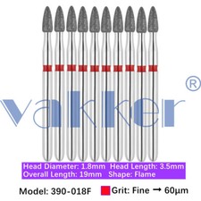 10/pk Vakker Dental Flame Diamond Burs 390-018F Fine Grit FG High Speed Turbine
