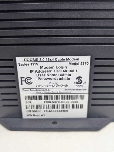 Zoom Cable Modem Model 5370: 684 Mbps* 16x4 DOCSIS 3.0 - Picture 4 of 6