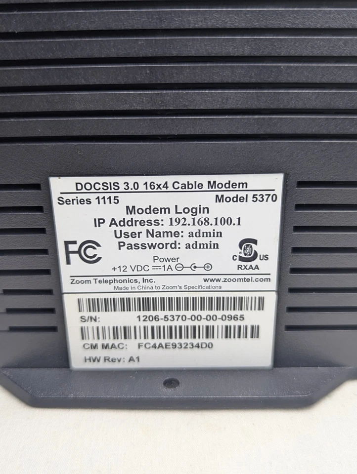 Zoom Cable Modem Model 5370: 684 Mbps* 16x4 DOCSIS 3.0 - Image 4 of 4