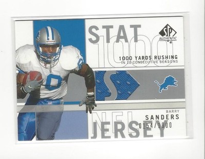2001 SP Authentic Stat Jerseys (Rushing Yards) Barry Sanders JERSEY Lions /1000