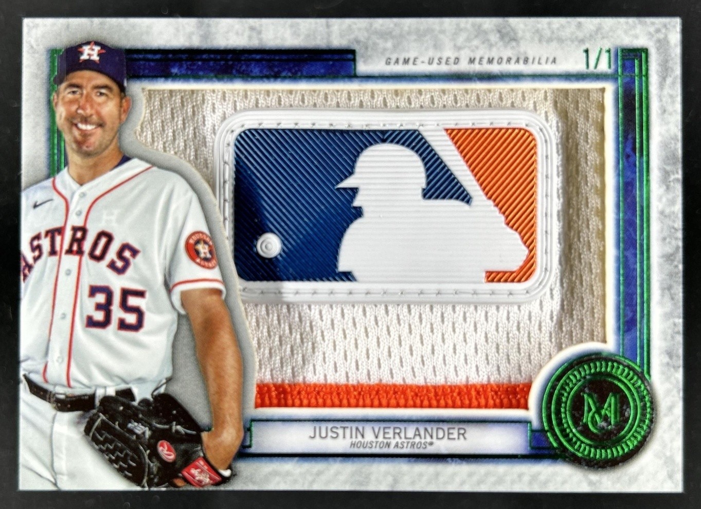 2020 Topps Museum Collection Justin Verlander Memorabilia Logoman Patch #1/1 view 1