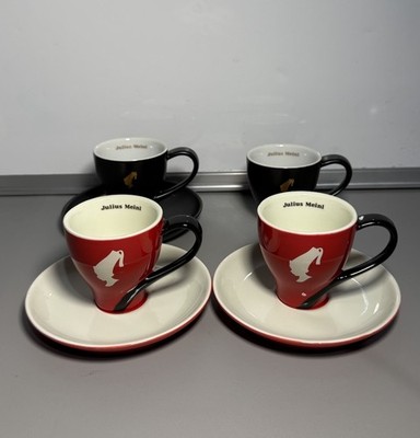Julius Meinl Espresso Cups Saucers Set 4 Matteo Thun Red Black Gold Coffee EUC