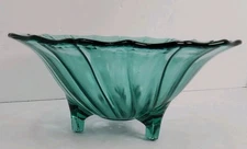 Ultramarine Footed Bowl Dish Swirl Petal Jeanette Glass Depression Teal 6"