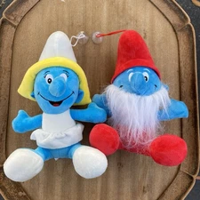 Papa & Smurfette Plush 9" Tall With Suction Cup Window Hanger