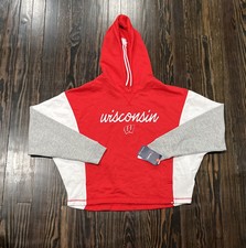 Fanatics Wisconsin Badgers Crop Hoodie Women s Medium Red Cotton Poly NEW