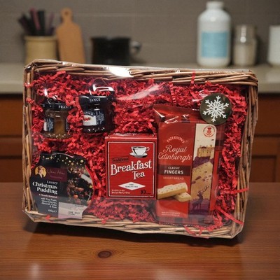 Luxus Lebensmittel & Tee Korb mit Shortbread Marmeladen Pudding Geschenkset