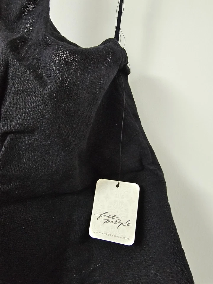 Free People Melted Away Halter Top Womens L Black Linen Blend Open Back - Image 3 of 4