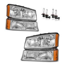 Headlights Assembly W/Bulbs OE Replacement Chrome  With High  Low Beam Bulbs