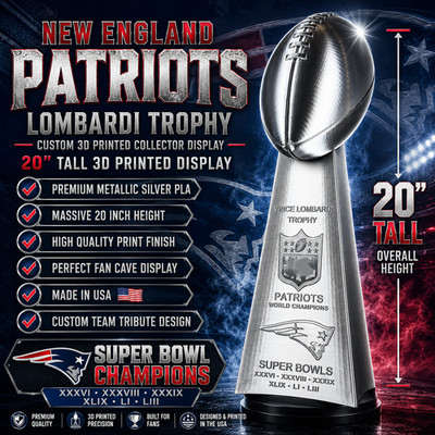 Custom 20'' New England Patriots ALL Superbowls Lombardi Trophy Like