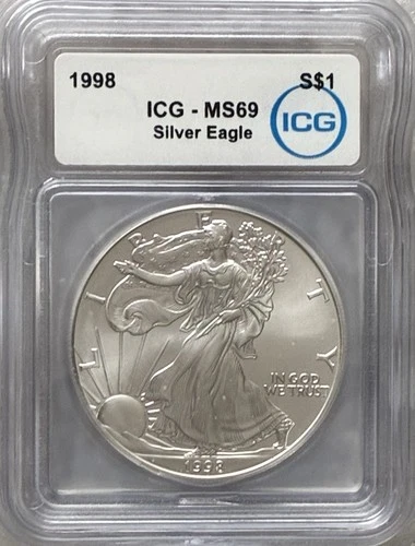 1998 American Silver Eagle MS69 ICG 1 oz .999 Fine Silver Dollar Coin Bullion