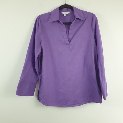 M&S Leinen Top Gr. 12 Lila Leinenmischung Tunika Pullover Kragen Langarm