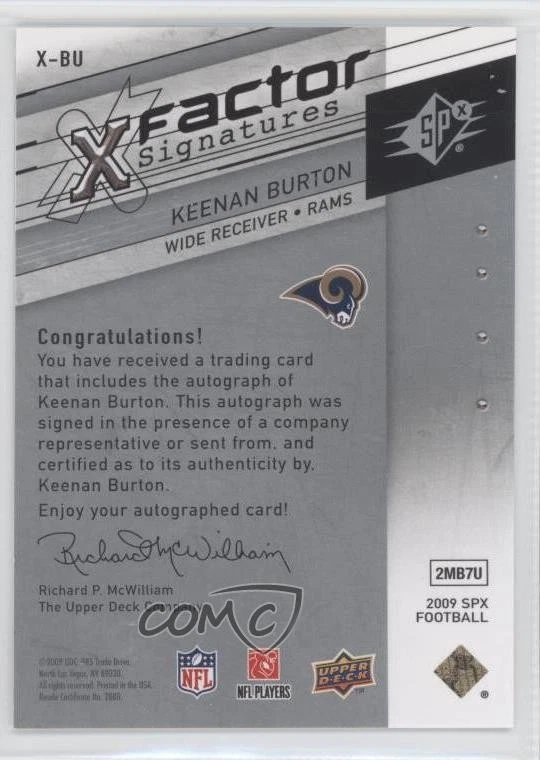 2009 SPx X Factor Signatures Keenan Burton #X-BU Auto - Image 2 of 2
