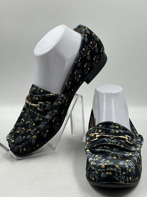 Cabi Pressed Flowers Carnaby Loafer Women s Size 7.5 M Navy Blue Floral Velvet