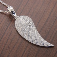 Round Cut Simulated Diamond Stunning Angel Wing Pendant 14K White Gold Plated