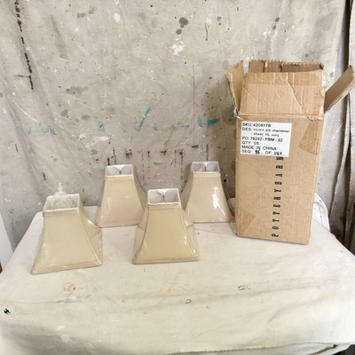 Pottery Barn Set of Four Chandelier Shades, Square Silk Ivory Beige NEW
