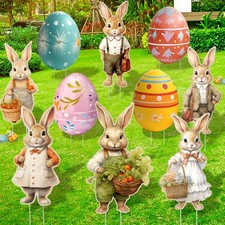 10 Pcs Easter Yard Decorations Outdoor, Bunny Egg Yard Signs with Stake, Spring