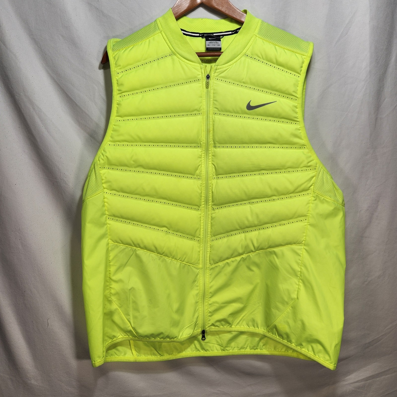 Nike Aeroloft 800 Men's Down Running Vest Size XXL Neon Yellow