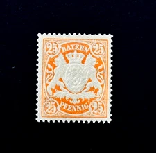 Germany BAVARIA Stamp - 1890 Coat of Arms 25pfg Mint OG NH r29🔥