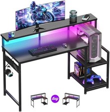 Gaming Desk w/ Monitor Stand LED Computer Desk Gamer Workstation Home OfficeGami