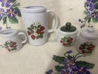 McCoy Vintage 1970s Pottery Teapot Strawberry Country, Creamer And Sugar Bowl