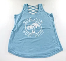 Women's Ron Jon Surf Shop Tank Top Criss Cross Back Lite Blue Size Medium - NWOT