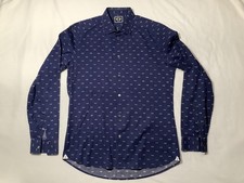 Kenzo Paris Shirt Mens 15.75 40 Blue Slim Fit Eye Print Button Up Long Sleeve
