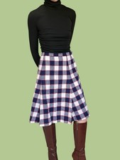 1970s Wool Plaid Pleated Midi Skirt Size Small Red Blue Mod