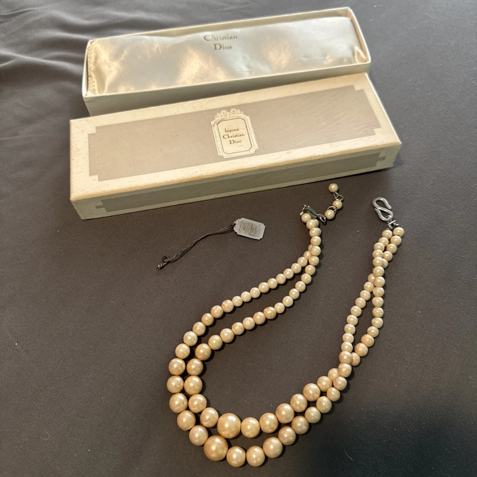 Collana perle finte Christian Dior vintage anni 60 70 scatola cartellino da appendere bigiotteria costume