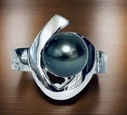 Vintage Sterling Silver 925 Black Peacock Pearl Modernist Ring Sz 5.75 Estate