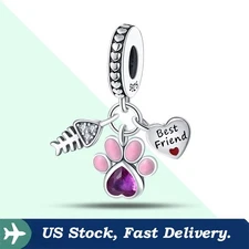 KUNSIR 925 Sterling Silver Charm For Bracelet Cat Paw & Fishbone Pendant Charm