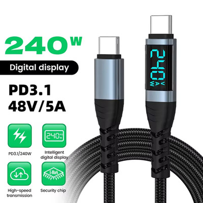 USB C 240W Ladekabel PD 5A LED Anzeige Schnelles Typ C Kabel für Macbook Samsung