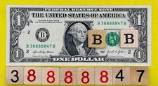 Five in a Row 8s Quints B x88888xx B Fancy Serial Number $1 Dollar Bill 2021 FRN
