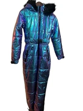 NWT Dolls Kill Club Exx Aurora Beam  Snow Suit Iridescent  Holographic  Purple M