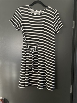 Moa moa Super Soft Striped Rayon/poly  Dress Small S With Offset Waist Tie B&w