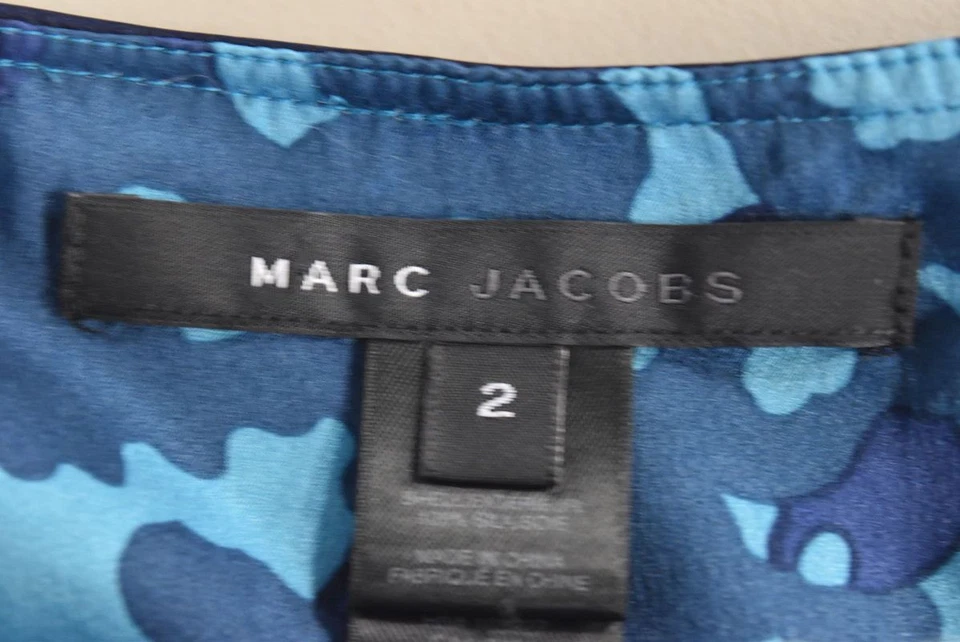 Camisa Marc Jacobs Mujer Top Talla 2 Azul Floral Cami Seda Correa Espagueti Foto 4 de 4