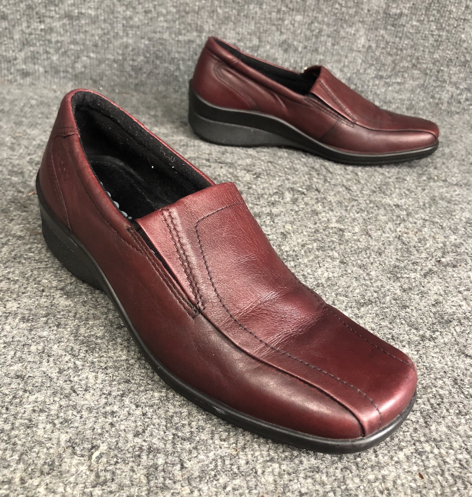 ecco-womens-burgundy-leather-slip-on-loafers-flats-size-us-6-5-7-eu-37