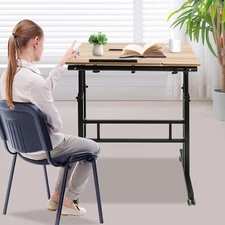 Height Adjustable Home Office Desk With Standing & Seating 2 Modes Mobile Desk