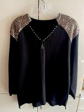 Vintage 80s 90s Retro Black Leopard Wool Blend Jumper /sweater Size L/XL